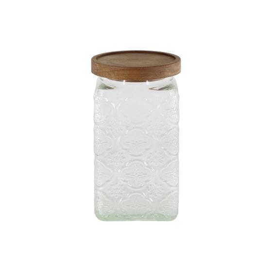 Vorratsglas mit Blumenmuster 1000 ml – Deckel aus Akazienholz