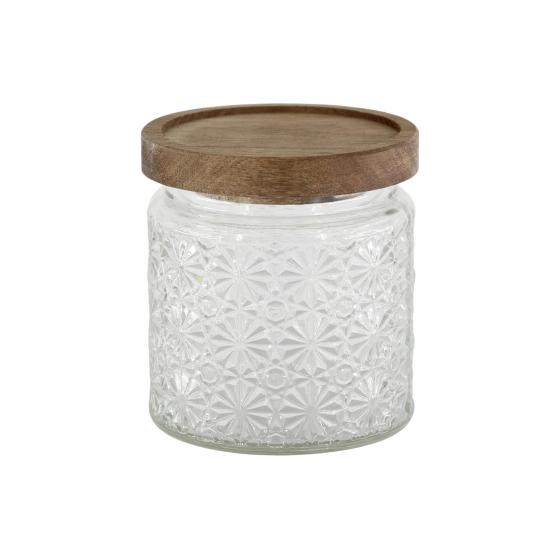 Bocal décoratif motif floral 450 ml – Couvercle en bois d’acacia