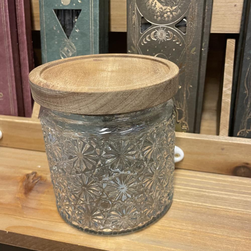 Vorratsglas mit Blumenmuster 450 ml – Deckel aus Akazienholz