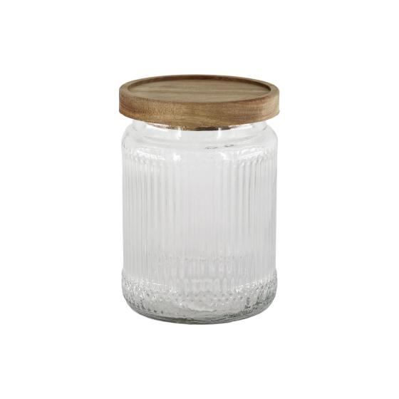 Dekoratives Vorratsglas aus geriffeltem Glas 700 ml – Akazienholzdeckel