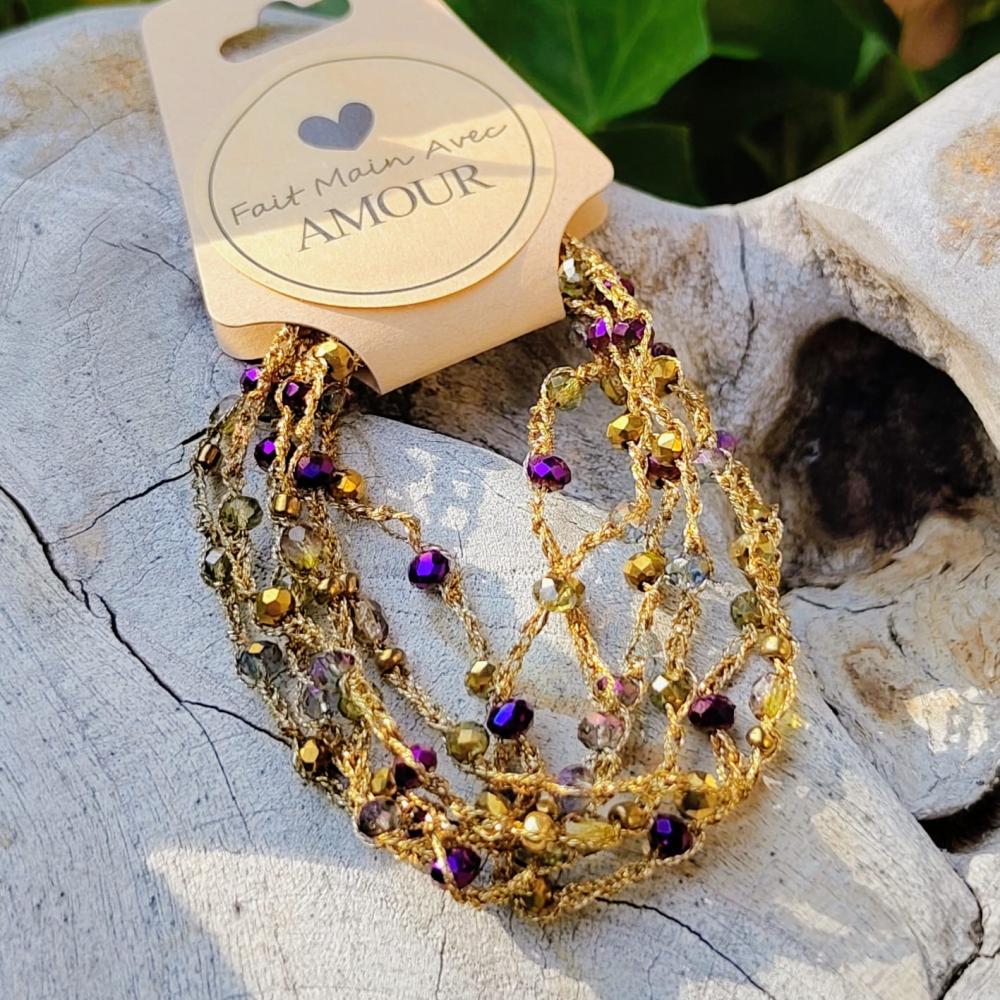 Collier / Bracelet artisanal doré & reflets améthyste – Pièce unique