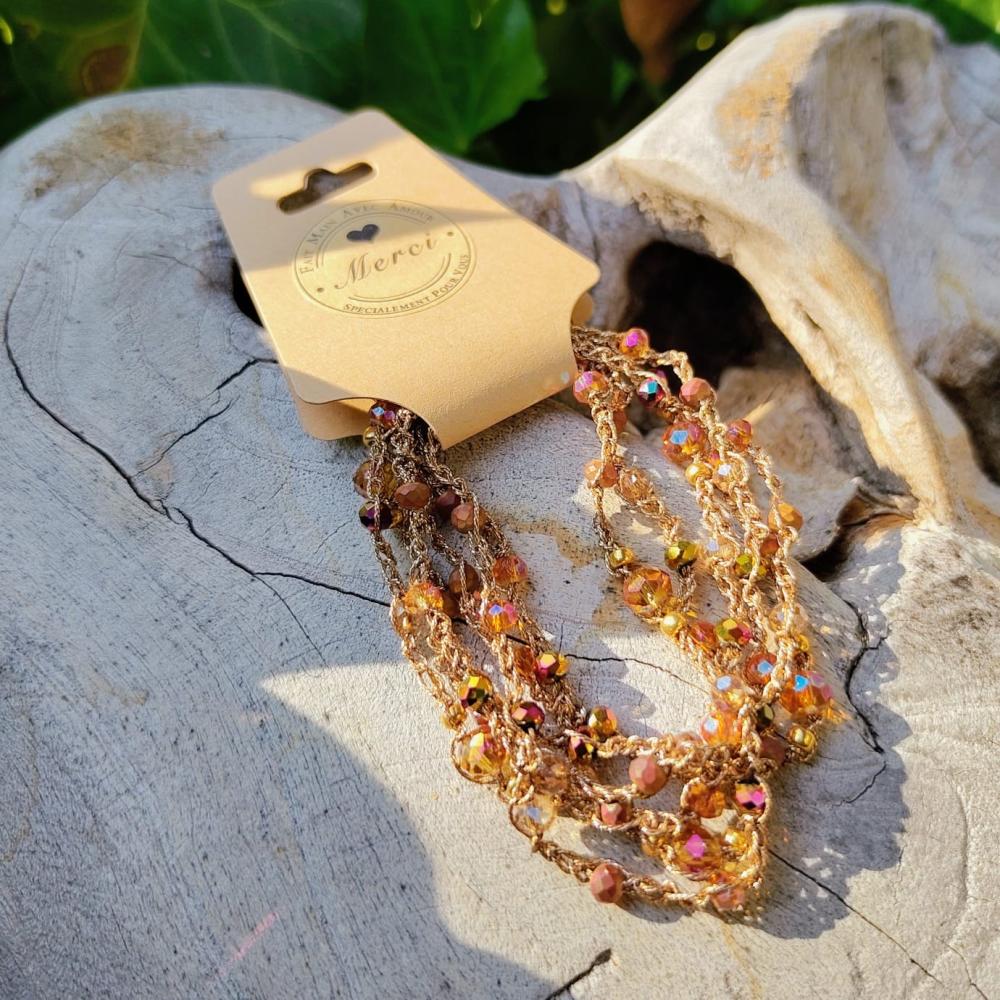 Collier / Bracelet artisanal bronze & reflets ambrés – Pièce unique
