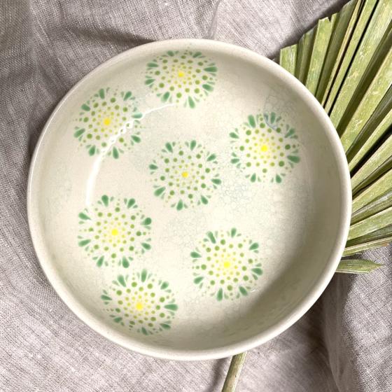 Bol décoratif en céramique peint à la main – Mandala floral vert