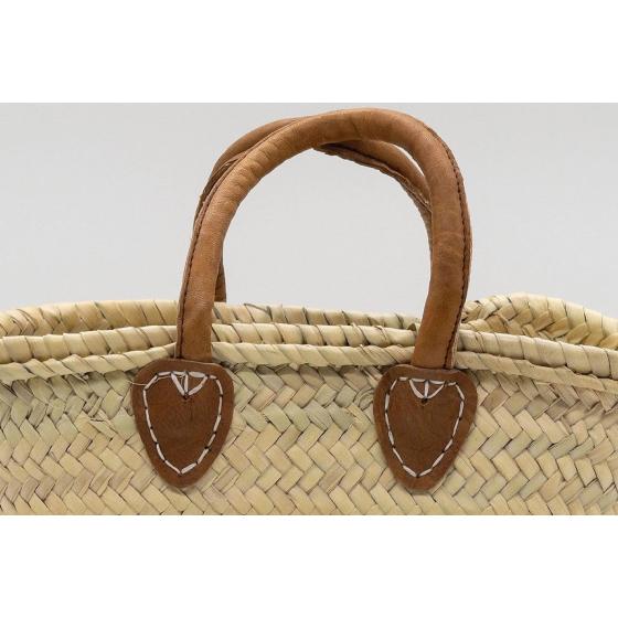 Petit panier de cueillette en feuilles de palmier & cuir – Fait main