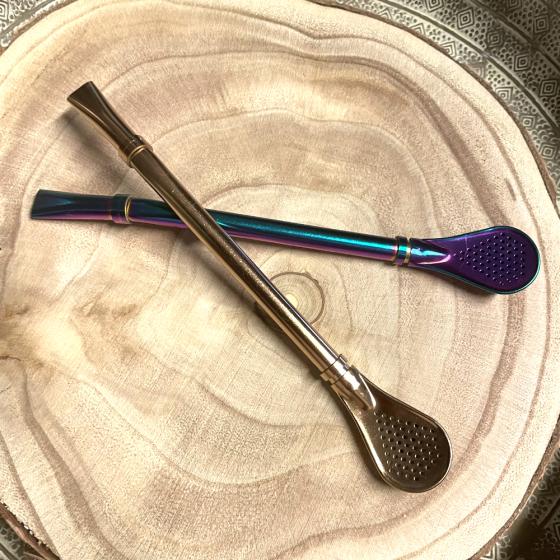 Paille à maté Bombilla en inox – Bronze ou Arc-en-ciel – 14,5 cm