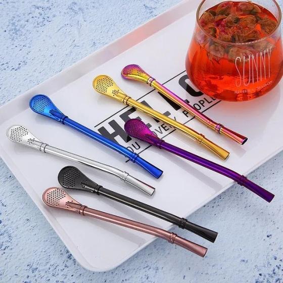 Paille à maté Bombilla en inox – Bronze ou Arc-en-ciel – 14,5 cm