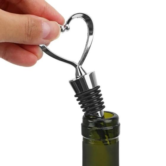 Bouchon de bouteille Cœur – Métal argenté & silicone