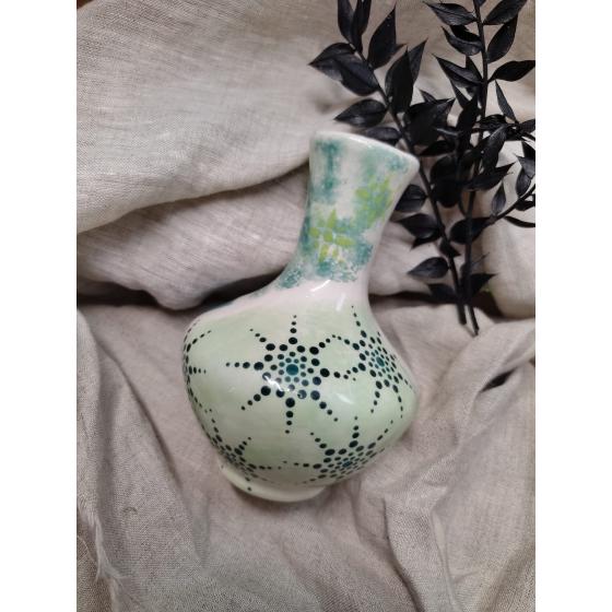 Vase en céramique peint à la main – Mandala turquoise & vert – Pièce unique