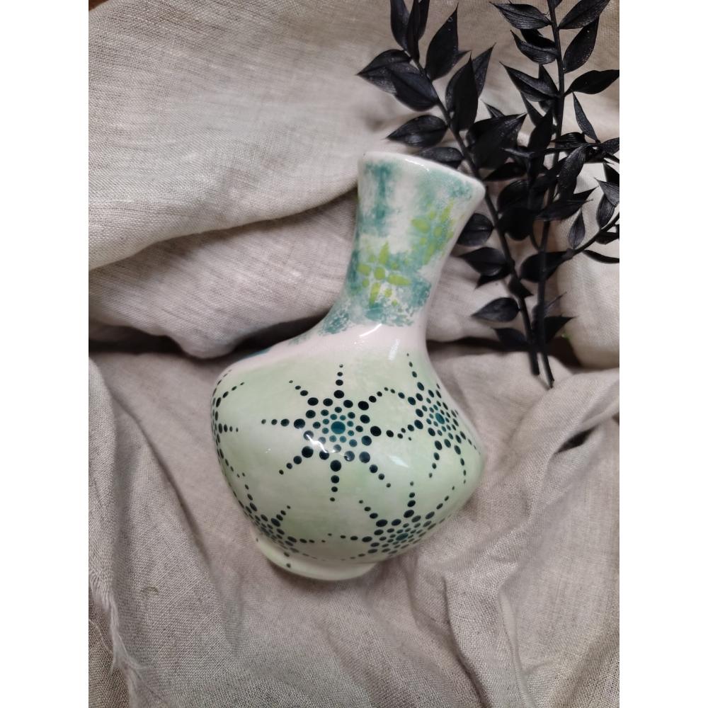 Handbemalte Keramikvase – Mandala in Türkis & Grün – Unikat