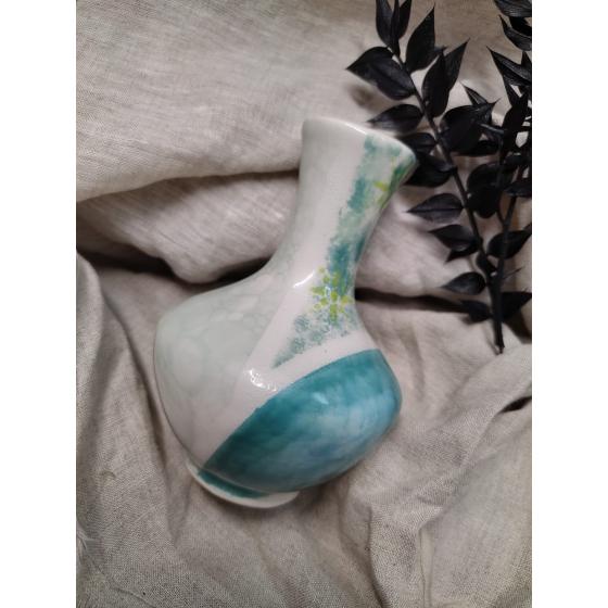 Vase en céramique peint à la main – Mandala turquoise & vert – Pièce unique