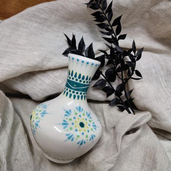 Handbemalte Keramikvase – Türkis & Grün – Unikat