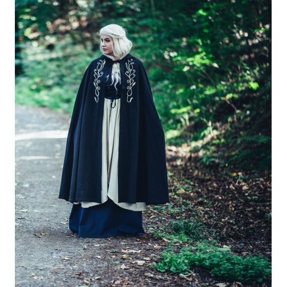 Cape Médiévale Lyra – 100 % Coton Noir avec Capuche et Broderies
