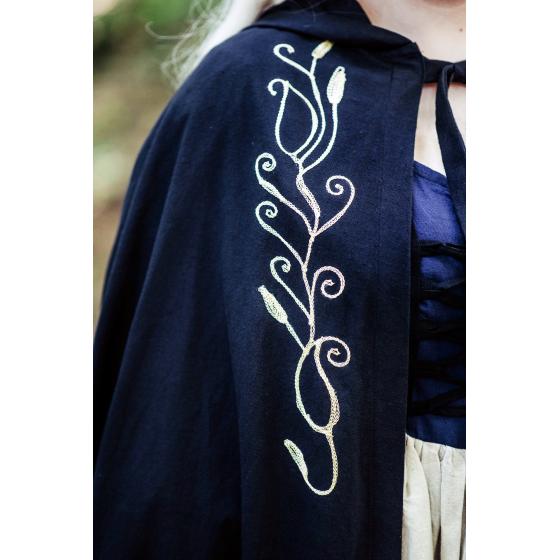 Cape Médiévale Lyra – 100 % Coton Noir avec Capuche et Broderies