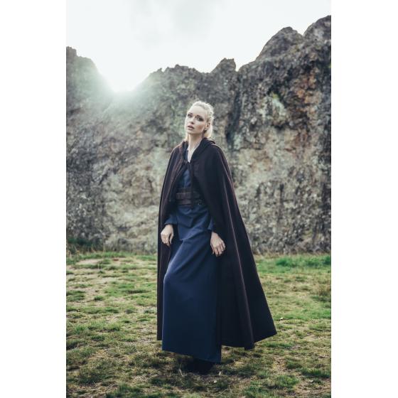 Cape Médiévale Alma – Laine Marron avec Capuche et Broderies