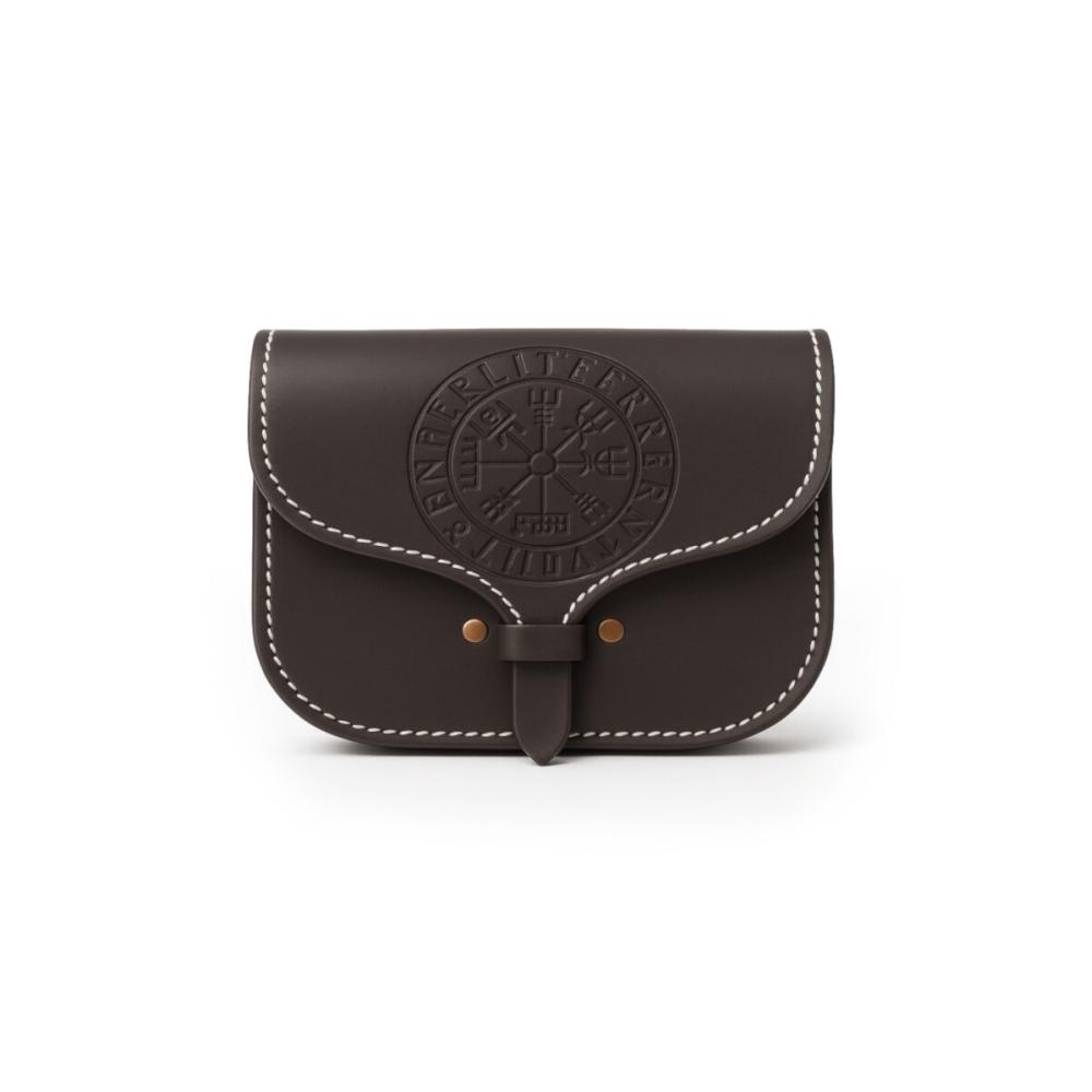 Wikinger-Gürteltasche Folkvar – Braunes Echtleder mit Vegvisir