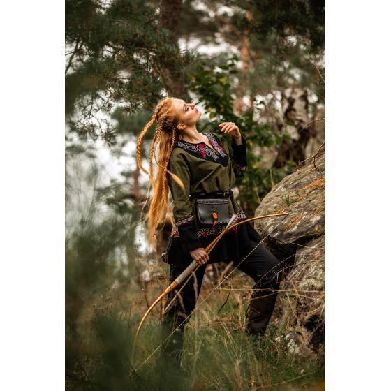 Sacoche de Ceinture Médiévale Volmar – Cuir Pleine Fleur Noir et Fermeture en Bois