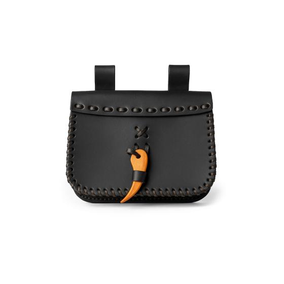 Sacoche de Ceinture Médiévale Volmar – Cuir Pleine Fleur Noir et Fermeture en Bois