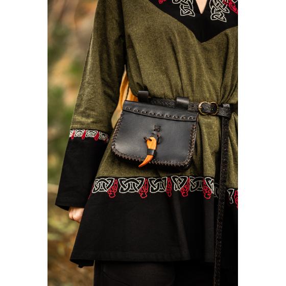 Sacoche de Ceinture Médiévale Volmar – Cuir Pleine Fleur Noir et Fermeture en Bois