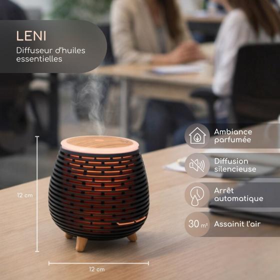 Ätherische-Öle-Diffuser Leni – Ultraschall-Diffuser mit USB und LED-Licht – Schwarz