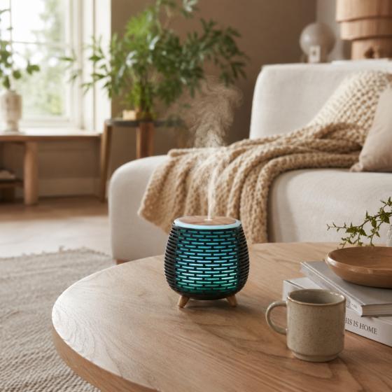 Ätherische-Öle-Diffuser Leni – Ultraschall-Diffuser mit USB und LED-Licht – Schwarz