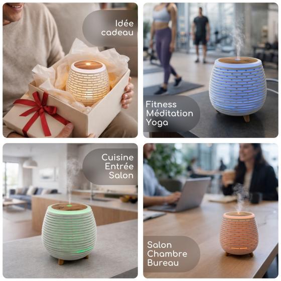 Ätherische-Öle-Diffuser Lina – Ultraschall-Diffuser mit USB und LED-Licht – Weiss