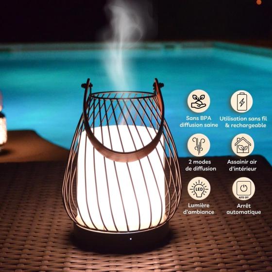 Diffuseur d’Huiles Essentielles Milano – Ultrasonique Sans Fil, Rechargeable & Lumière LED