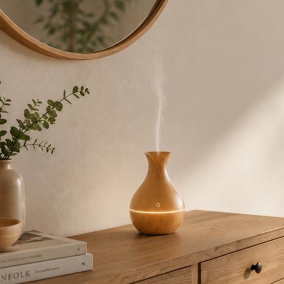 Ätherische-Öle-Diffuser Elyra – Ultraschall-Luftbefeuchter mit USB, 7 LED-Farben & Holzoptik