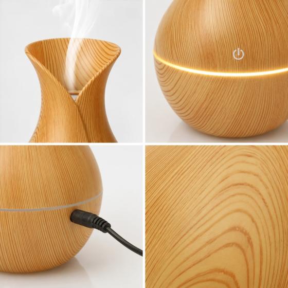 Ätherische-Öle-Diffuser Elyra – Ultraschall-Luftbefeuchter mit USB, 7 LED-Farben & Holzoptik