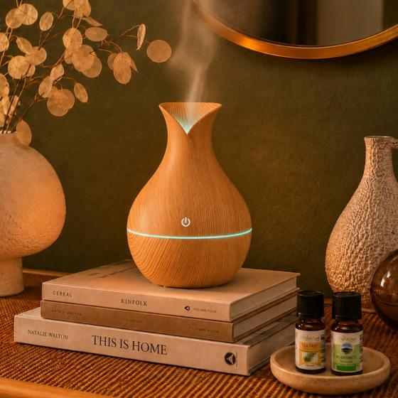 Ätherische-Öle-Diffuser Elyra – Ultraschall-Luftbefeuchter mit USB, 7 LED-Farben & Holzoptik