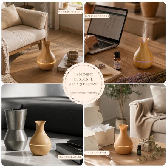 Ätherische-Öle-Diffuser Elyra – Ultraschall-Luftbefeuchter mit USB, 7 LED-Farben & Holzoptik