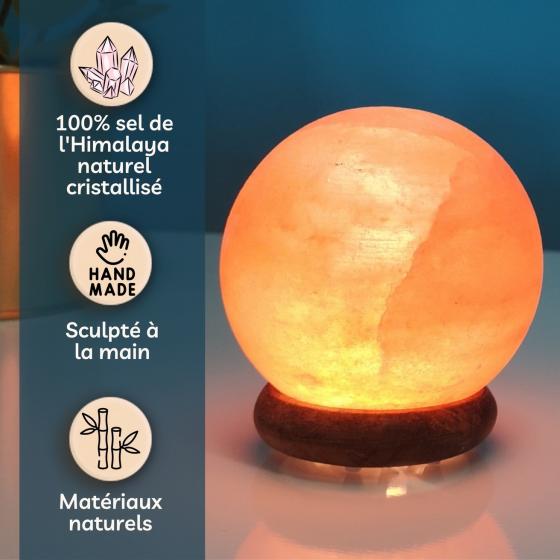 Himalaya-Salzlampe Kugel – Handgefertigter Naturkristall mit Holzsockel, LED & USB