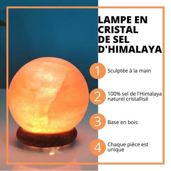 Himalaya-Salzlampe Kugel – Handgefertigter Naturkristall mit Holzsockel, LED & USB