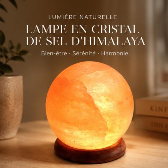 Lampe de Sel de l’Himalaya Sphère – Cristal Naturel Sculpté à la Main, LED & USB