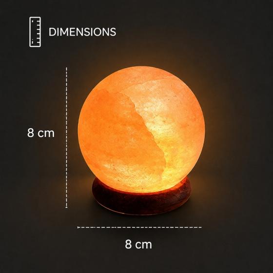 Himalaya-Salzlampe Kugel – Handgefertigter Naturkristall mit Holzsockel, LED & USB