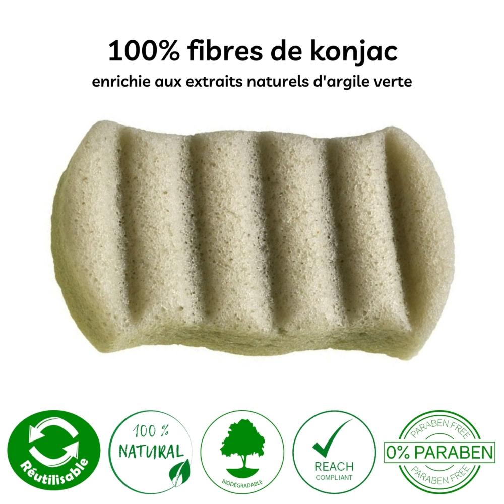 Konjac-Körperschwamm mit Grüner Tonerde – 100 % Natürlich & Biologisch Abbaubar – In Box