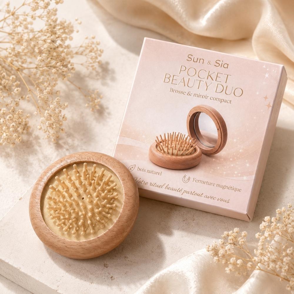 Pocket Duo Beauty – Stylingbürste & Taschenspiegel 2-in-1 aus FSC-zertifiziertem Holz