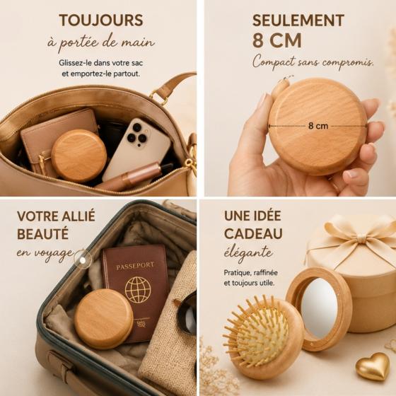 Pocket Duo Beauty – Stylingbürste & Taschenspiegel 2-in-1 aus FSC-zertifiziertem Holz