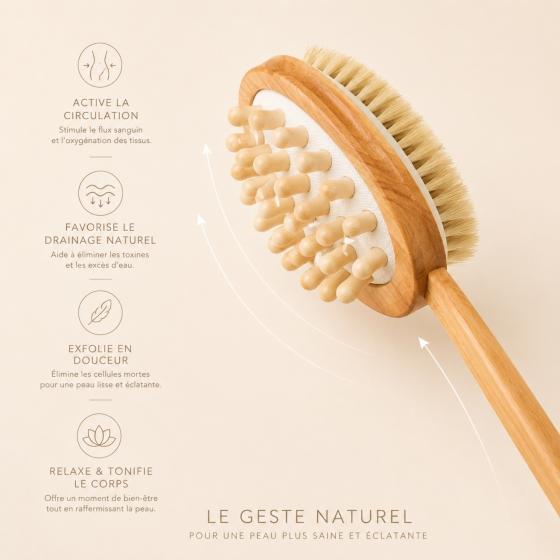 Brosse de Bain & Massage Corps Dualsense – Double Face, Bois FSC & Soies Naturelles