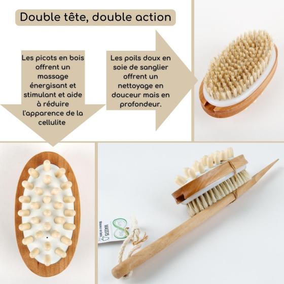 Brosse de Bain & Massage Corps Dualsense – Double Face, Bois FSC & Soies Naturelles