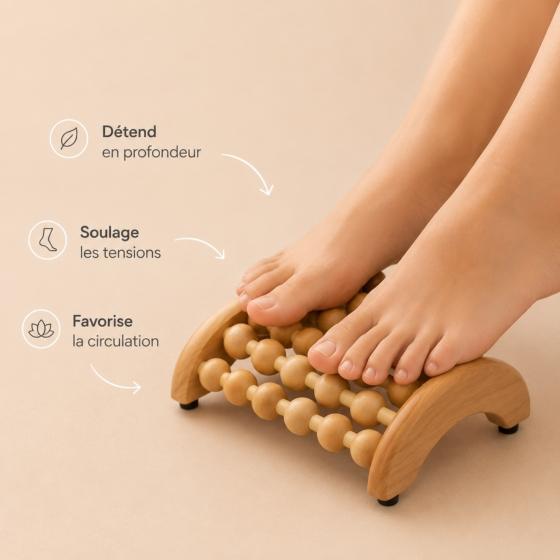 Fussmassage-Roller aus Holz – Fussmassagegerät mit 5 Rollen und 30 Massagekugeln
