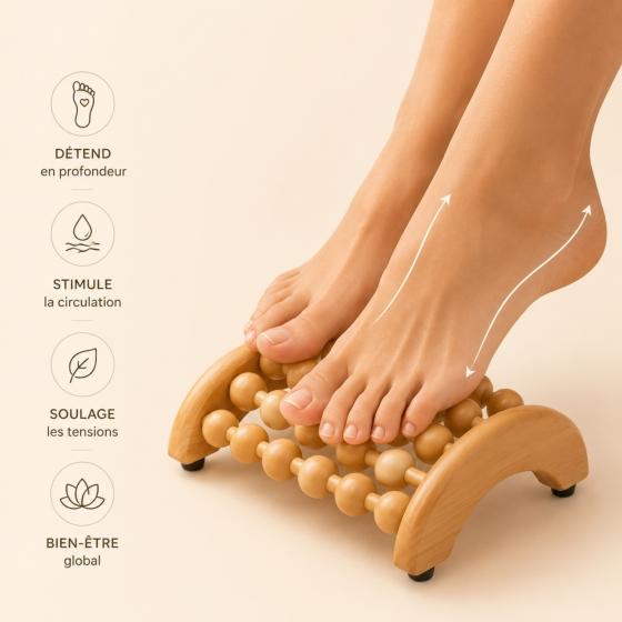 Fussmassage-Roller aus Holz – Fussmassagegerät mit 5 Rollen und 30 Massagekugeln