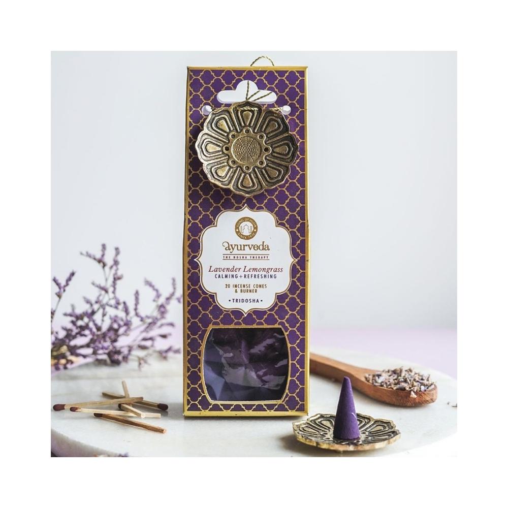 Cônes d'encens Lavande Citronnelle (Tridosha) avec brûleur lotus en métal – Song of India