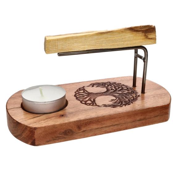 Räucherhalter Lebensbaum aus Akazienholz – Palo Santo & Salbei