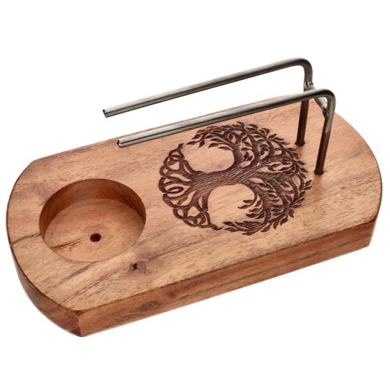 Räucherhalter Lebensbaum aus Akazienholz – Palo Santo & Salbei