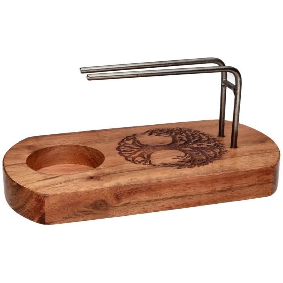 Räucherhalter Lebensbaum aus Akazienholz – Palo Santo & Salbei