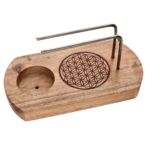 Support de fumigation Fleur de Vie en bois d'acacia – Palo Santo & Sauge