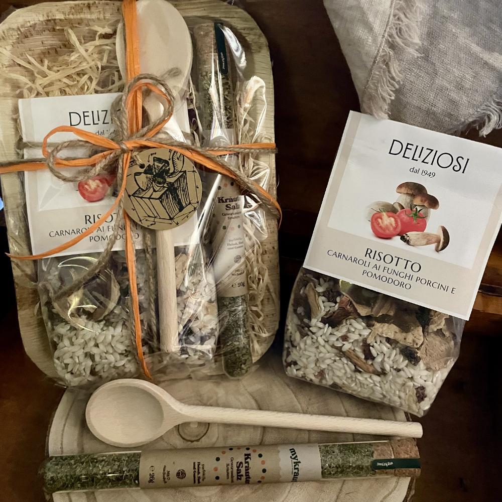 Feinkost-Geschenkset – Italienisches Risotto, Kräutersalz & Holzlöffel