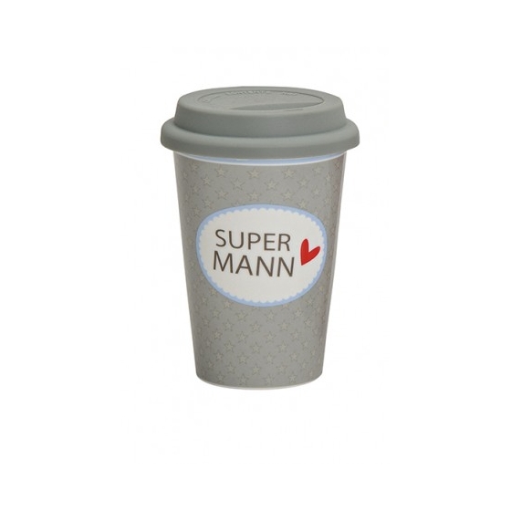 Becher coffee to go Porzellan "Super Mann"
