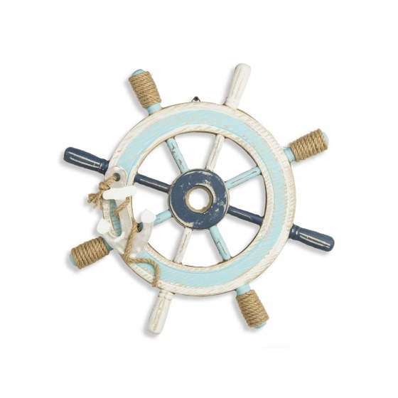 Gouvernail murale en bois, thème marin.