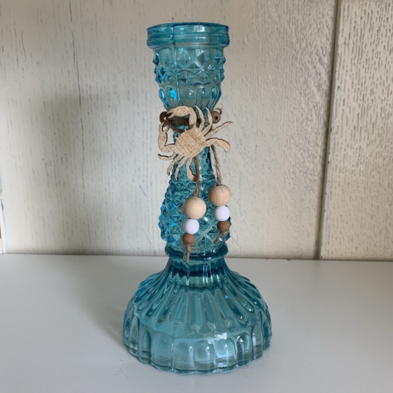 Bougeoir en verre avec décorations thème marin.